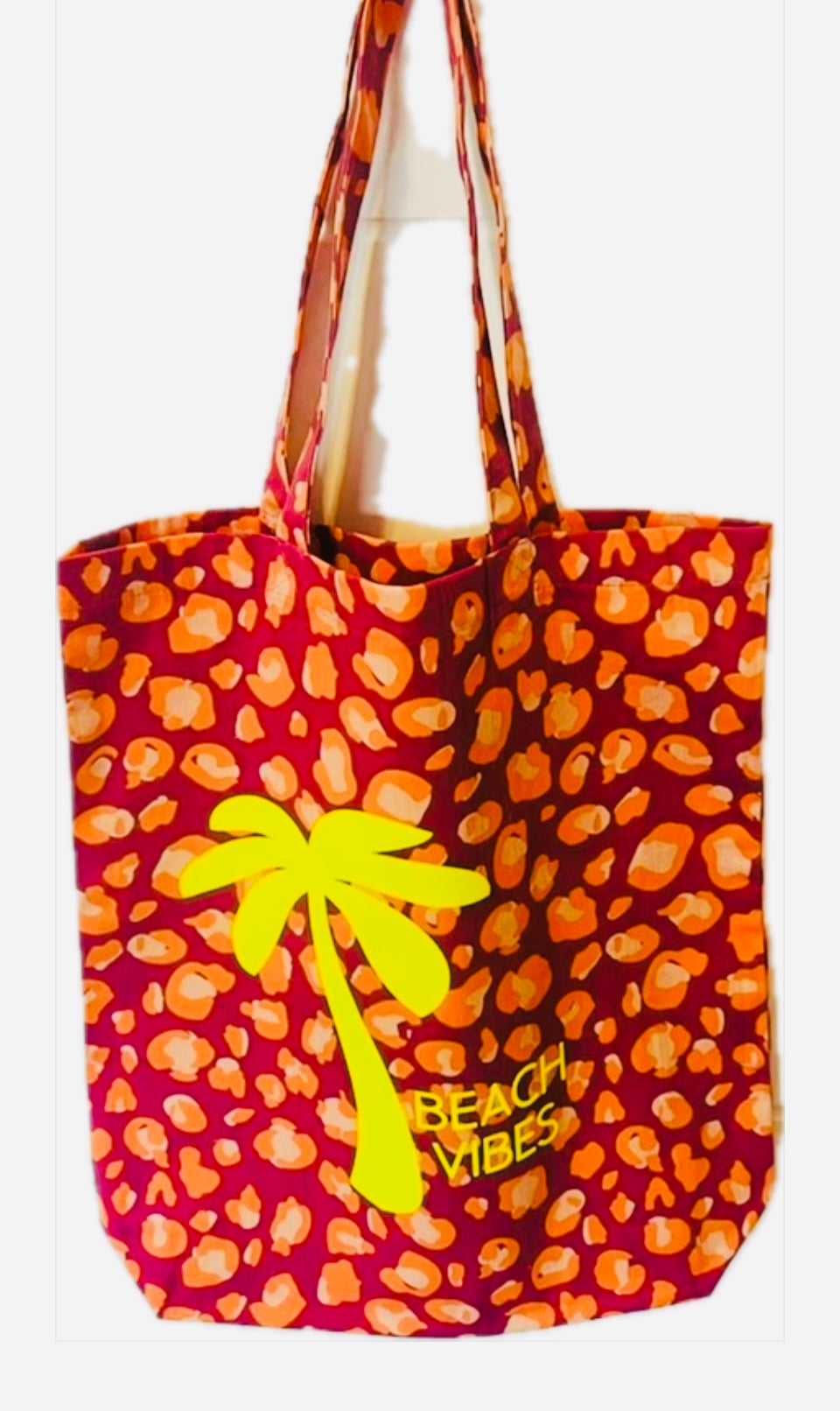 *** Personalisiert *** WUNDERSCHÖNER SHOPPER IN LEO- OPTIK & FLOCKPATCH - PALME IN NEONGELB * Eigenproduktion * EIN ECHTES UNIKAT